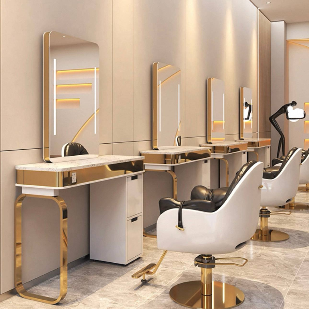 'Aura' Commercial Salon Styling Station | Professional Vanity Mirror & Storage
