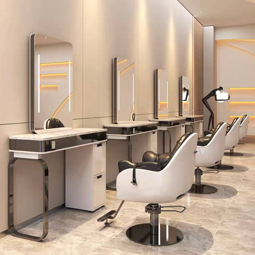 'Aura' Commercial Salon Styling Station | Professional Vanity Mirror & Storage